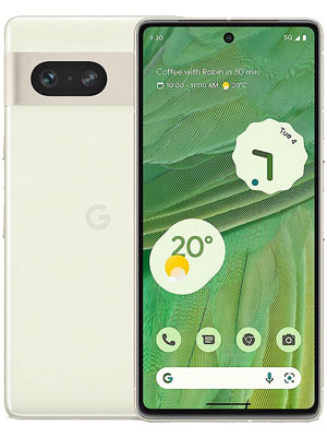 Front and back view of Google Pixel 7 smartphone in white color