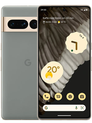 Front and Back view of Google Pixel 7 Pro Hazel color smartphone