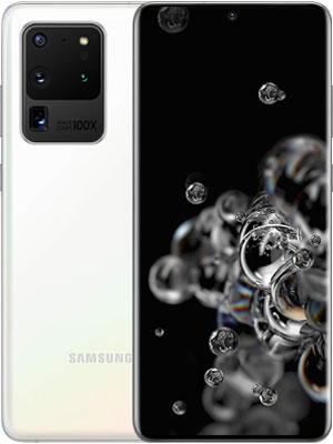 Samsung Galaxy S20 Ultra smartphone showing front and back views