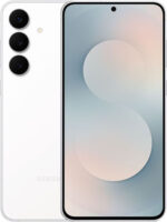 Samsung Galaxy S25 FE white color smartphone showing front and back display view