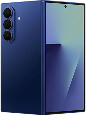 Samsung Galaxy Z Fold 7 in blue color showing unfolded back and front photo