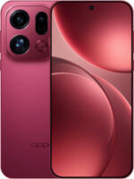 Front and back view of Oppo Find X9 Pro in velvet red color