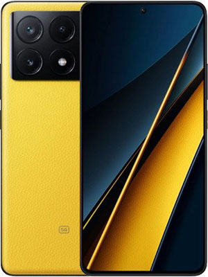 Front and back side photo of Xiaomi Poco X6 Pro in yellow color smartphone