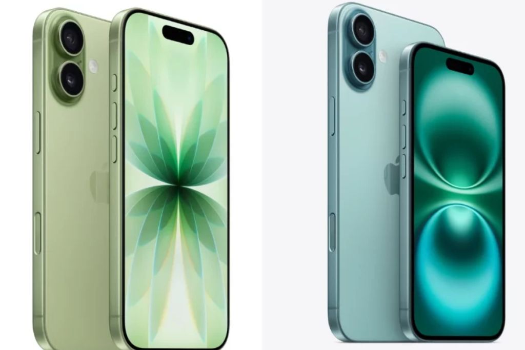 Front and back photos of the iPhone 16 and iPhone 17 smartphones