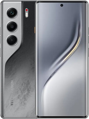 Front and back side photo of tecno camon 40 pro in Galaxy Black color