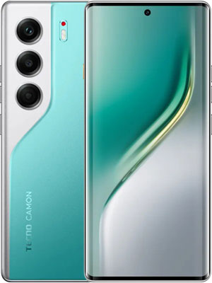 Front and back side photo of tecno camon 40 pro in Emerald Lake Green color