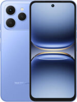 Front and back side photo of Tecno Spark 40 in Mirage Blue color smartphone