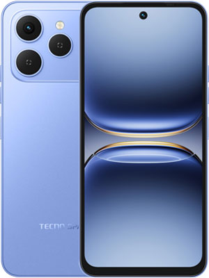 Front and back side photo of Tecno Spark 40 in Mirage Blue color smartphone