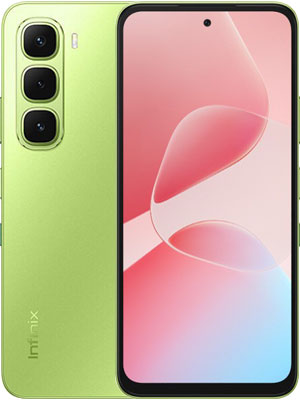 Front and back photo of Infinix Hot 60i in Meadow Green smartphone